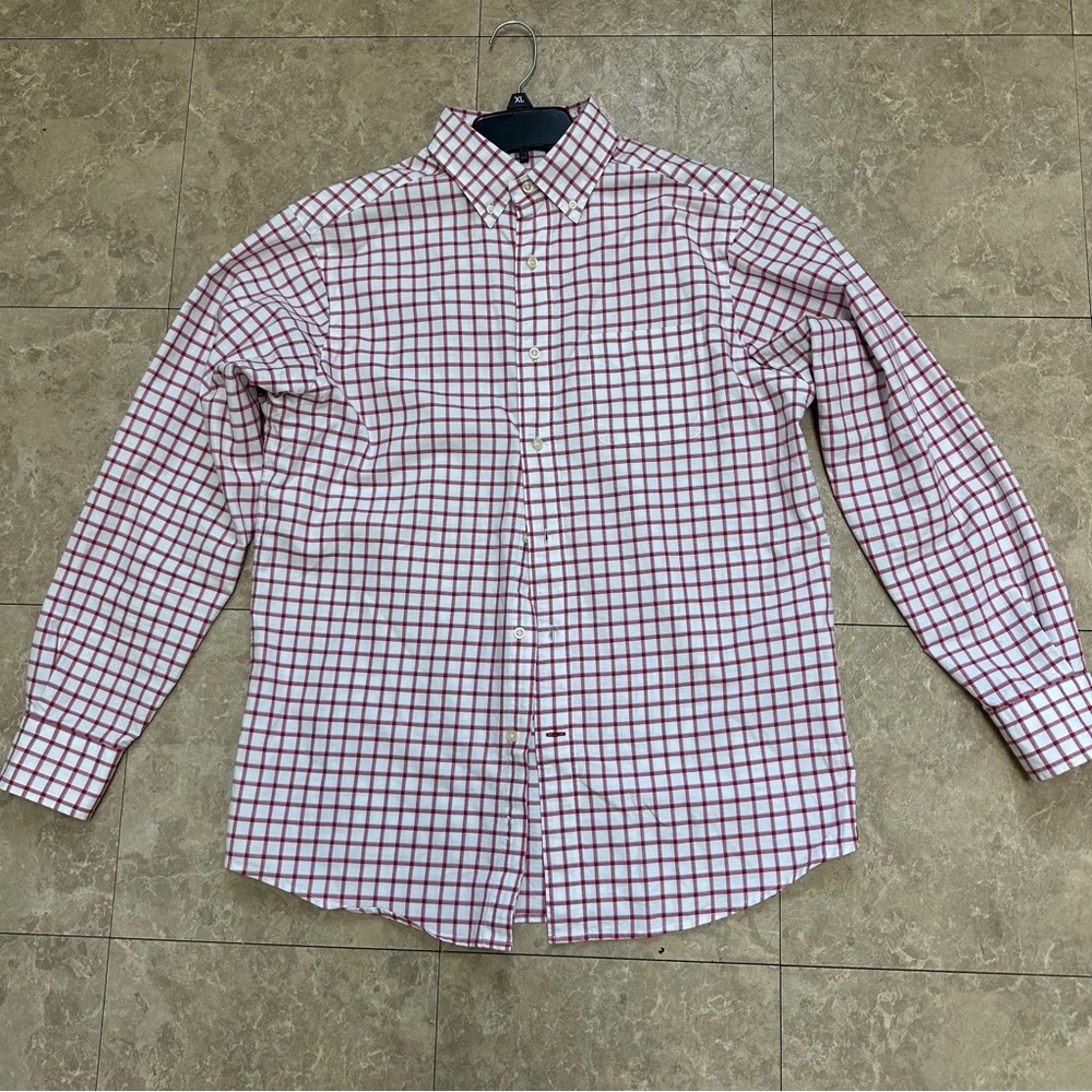 Men's White & Red Button Down T-shirt